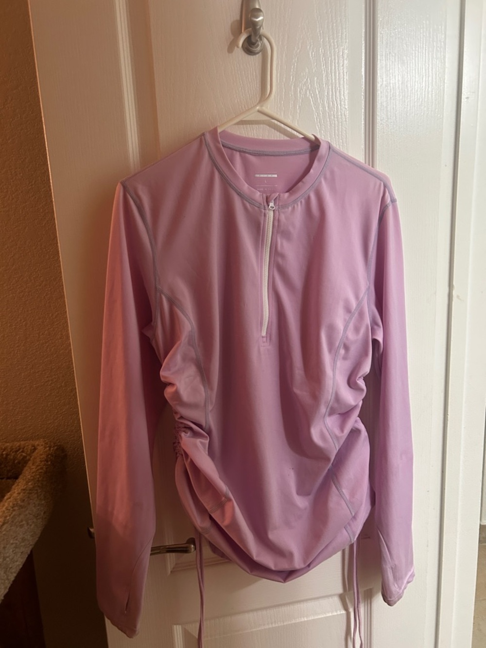 Lavender Half-Zip Ruched Long Sleeve Top